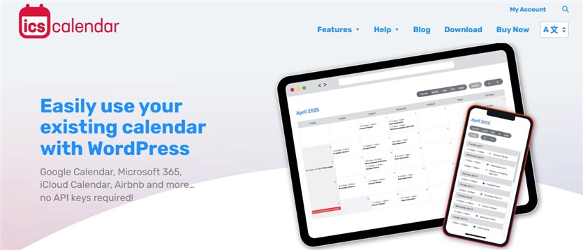 Capture d'écran de la page d'accueil du plugin du calendrier ICS.