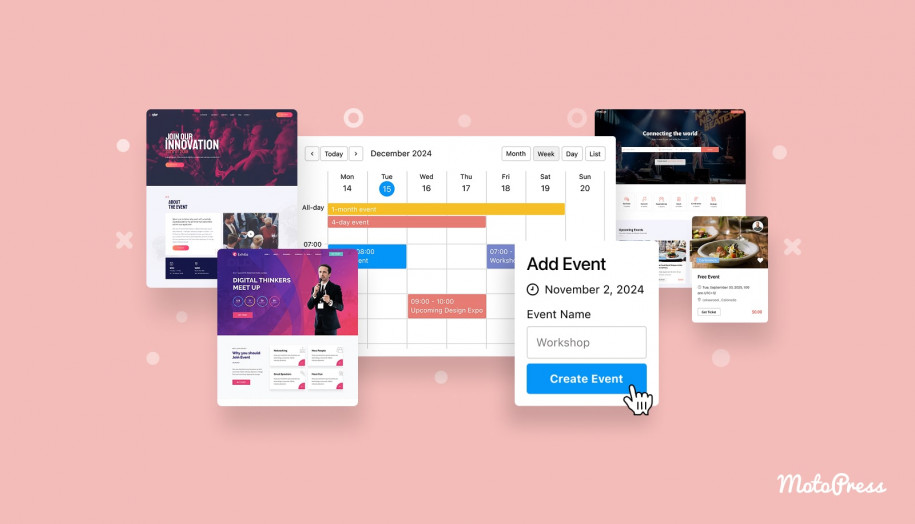 Un collage des meilleurs thèmes d'événements WordPress.