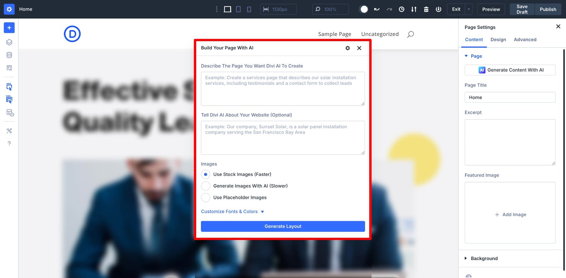 Divi 5에서 Divi Ai로 빌드