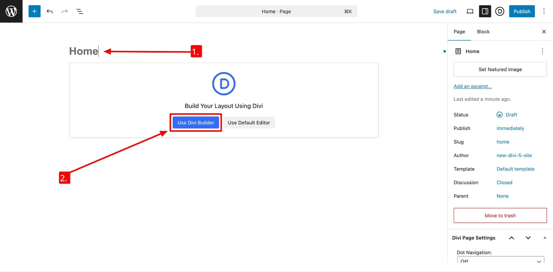 Divi Builder를 활성화하십시오