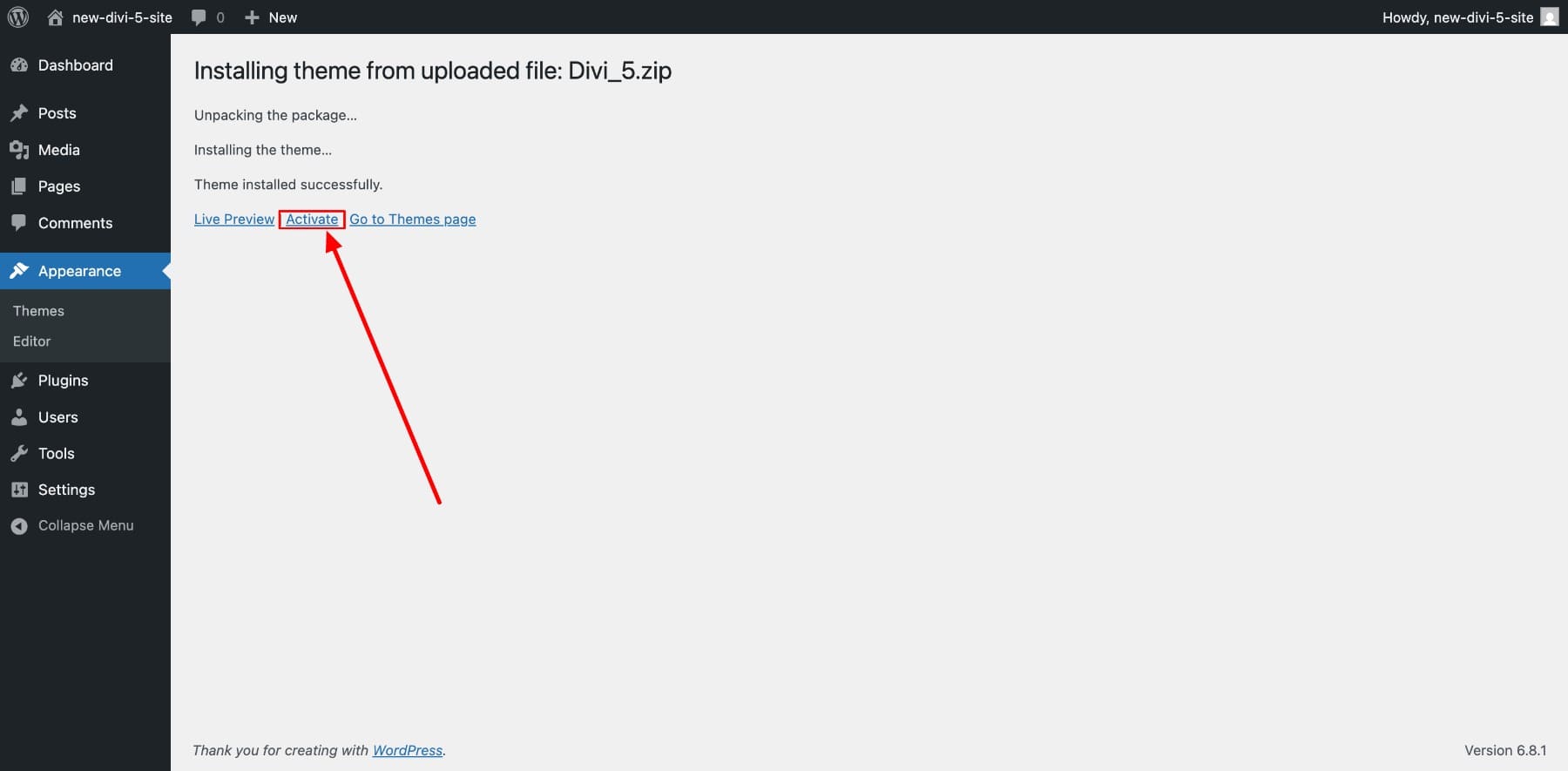 Divi 5를 활성화하십시오