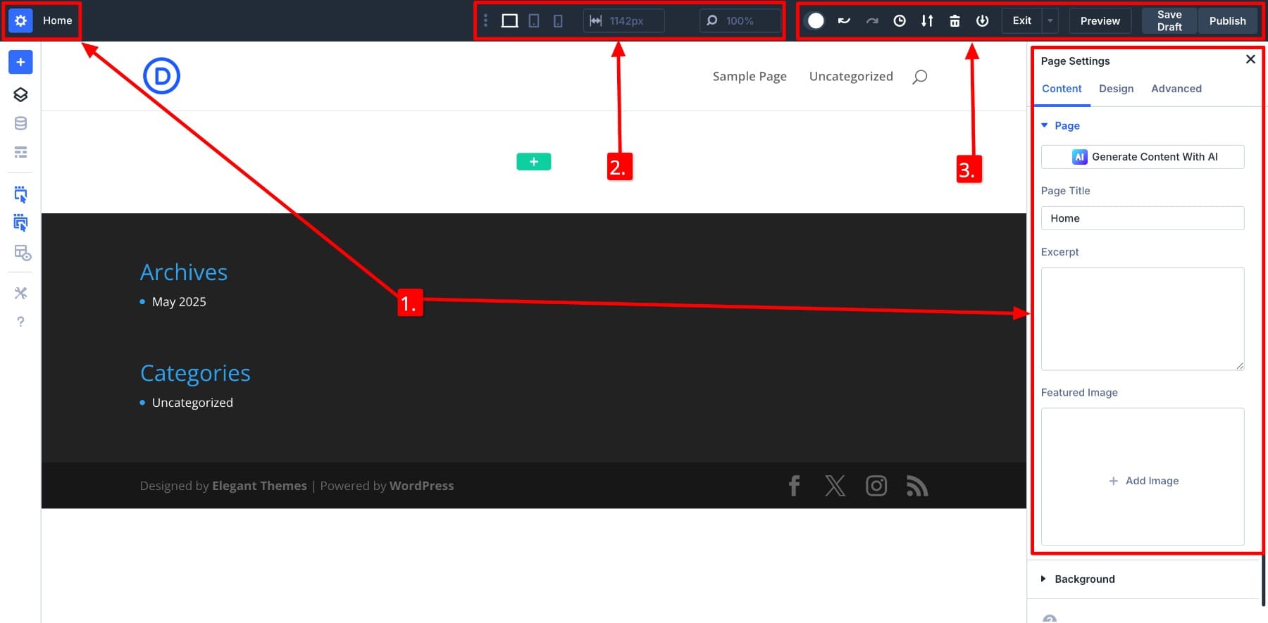 Divi 5의 상단 패널