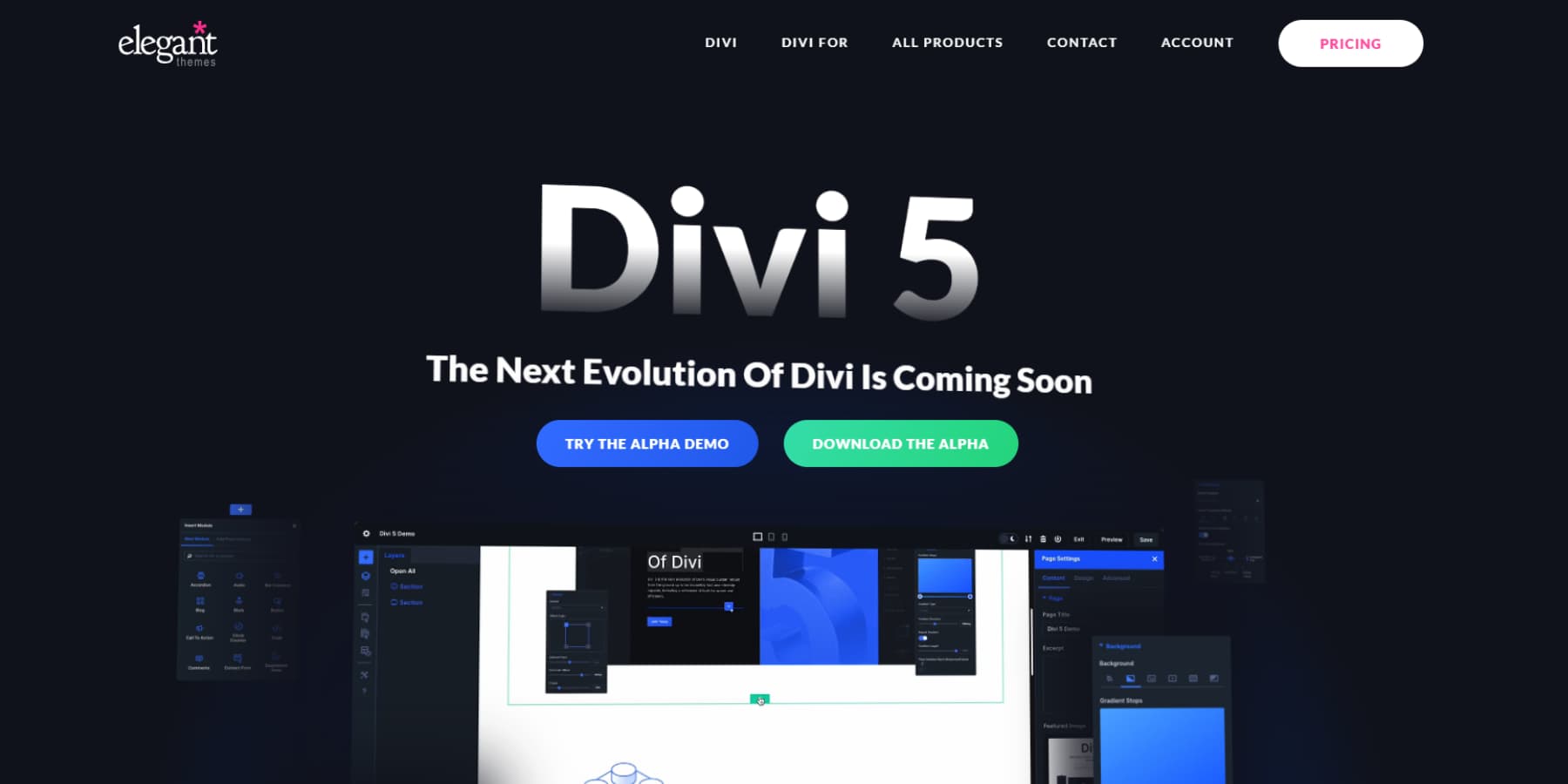 Ein Screenshot der Homepage von Divi 5