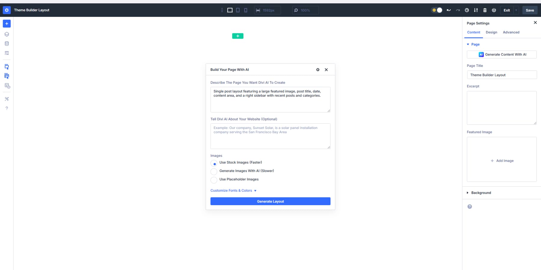 Ein Screenshot darüber, wie Vorlagen mit Divi ai in Divi 5 erzeugt werden
