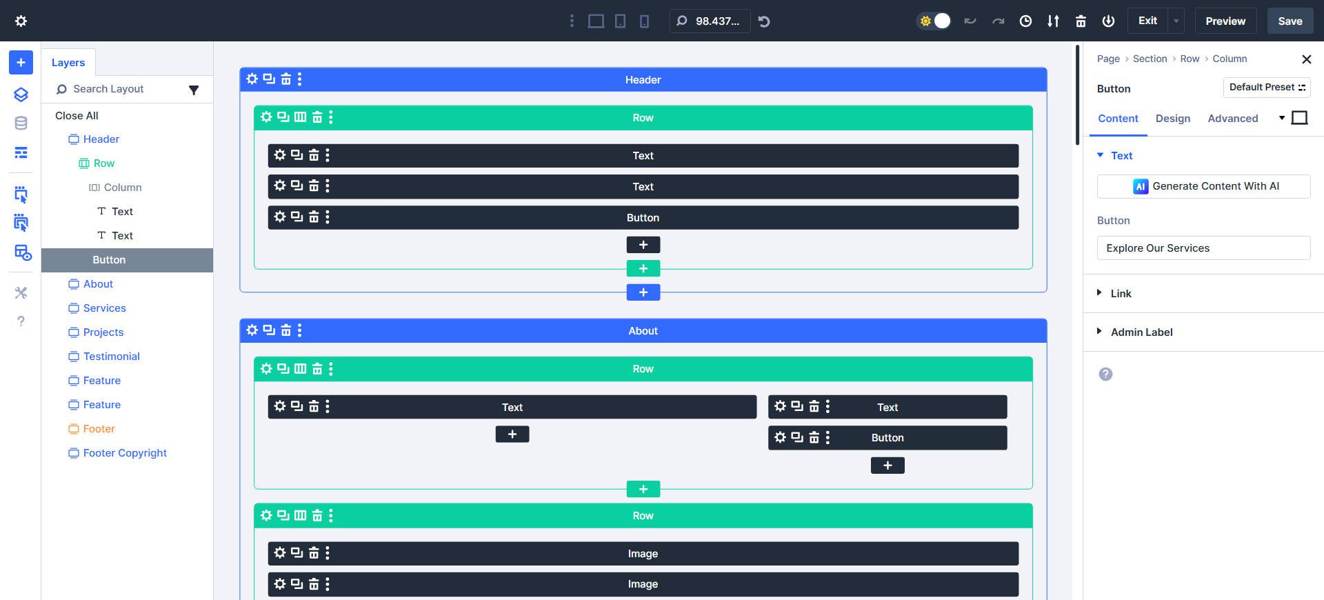 Tampilan Wireframe di Divi 5