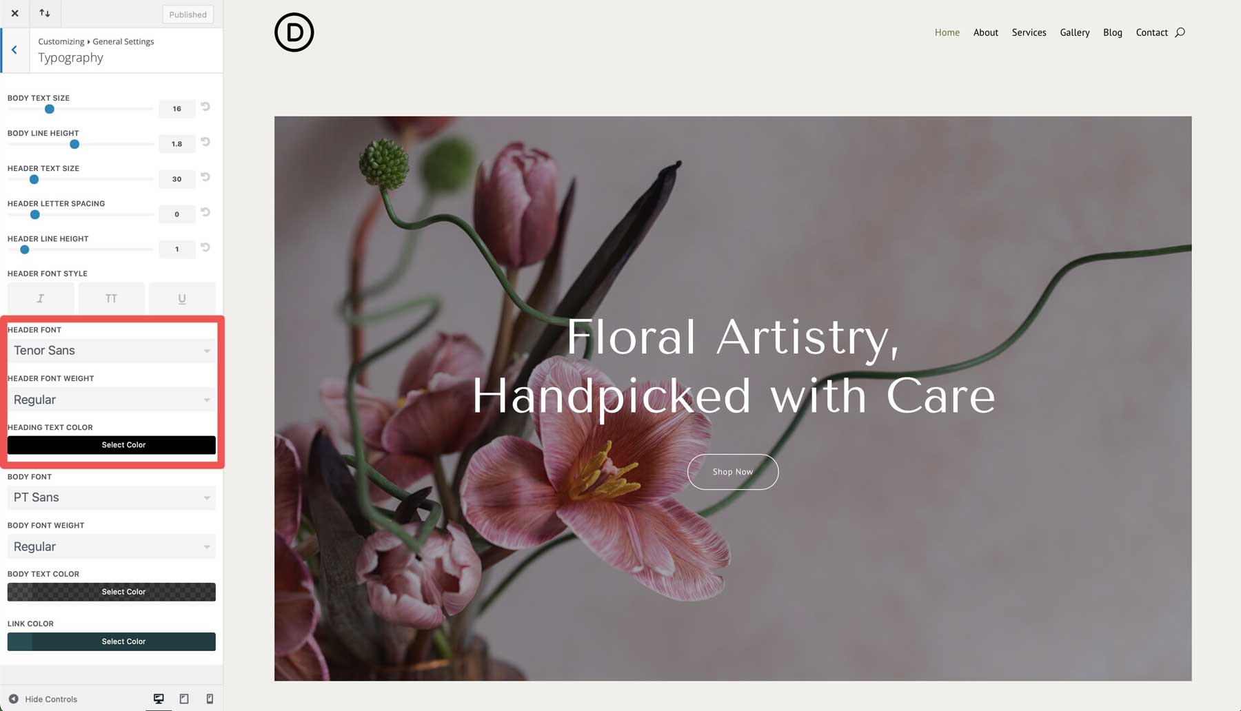 Site de pornire florară pentru Divi