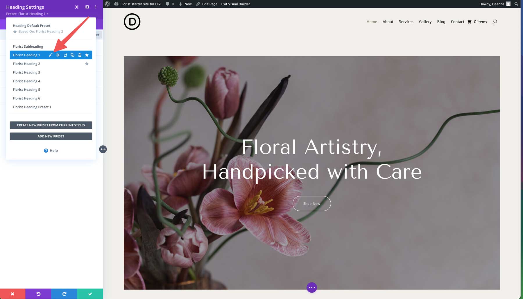 Site de pornire florară pentru Divi