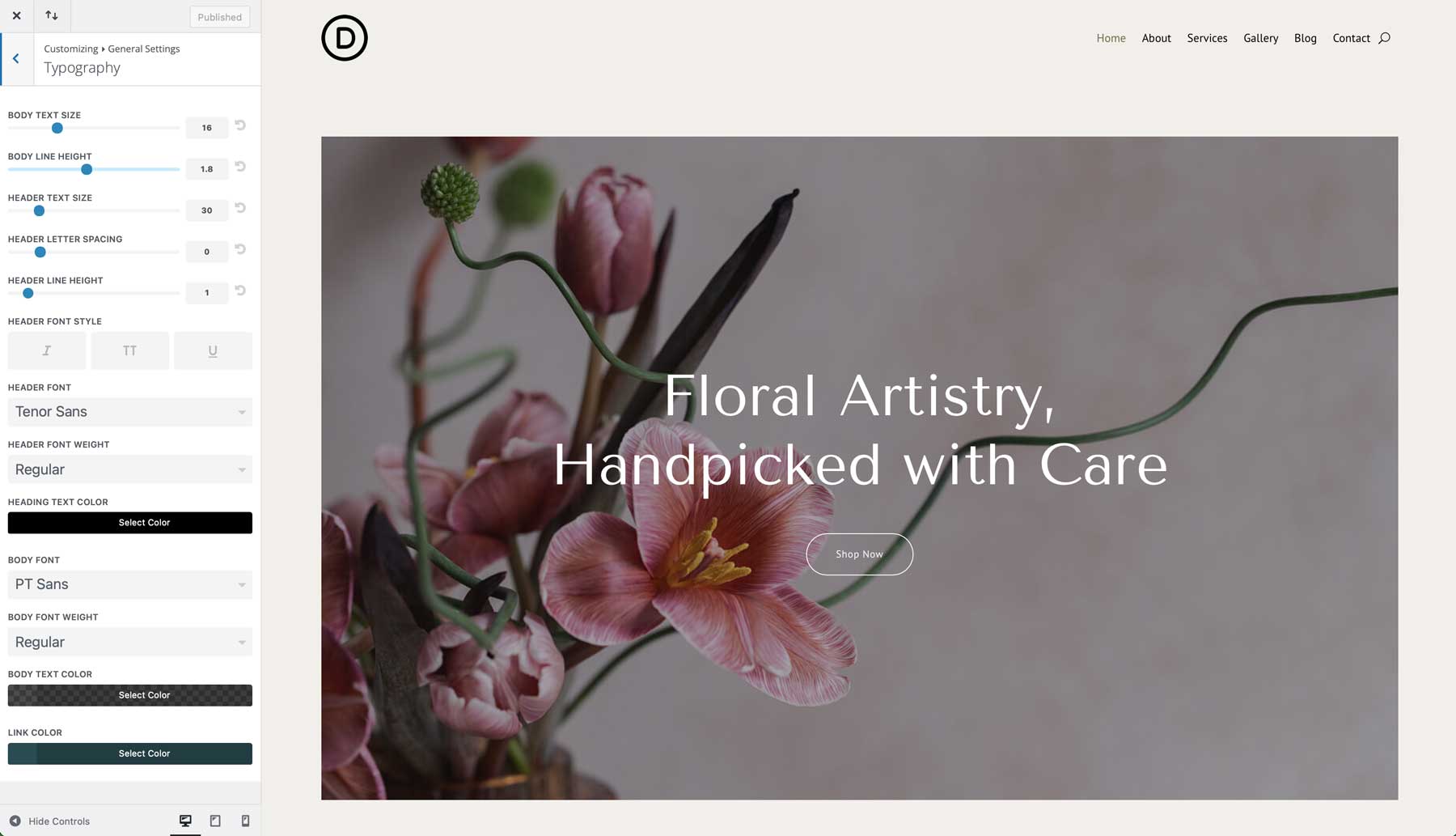 Site de pornire florară pentru Divi