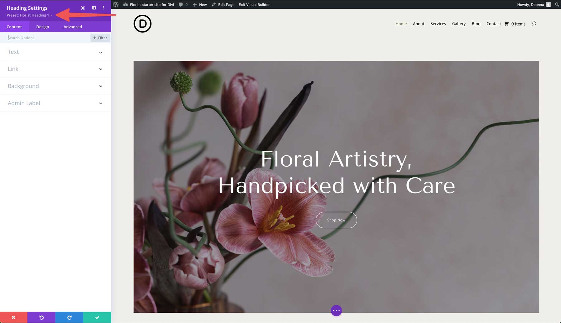 Site de pornire florară pentru Divi