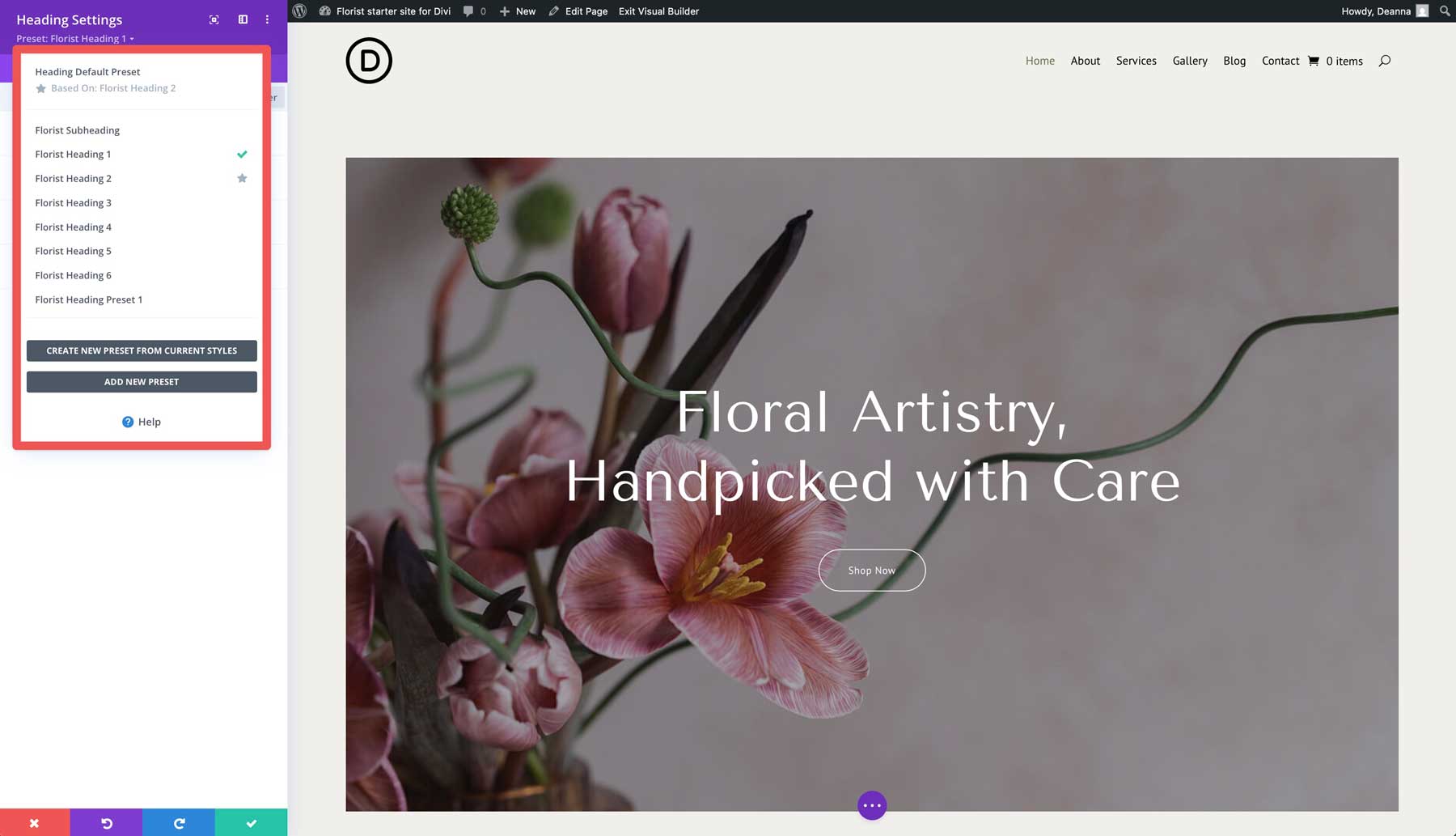 Site de pornire florară pentru Divi