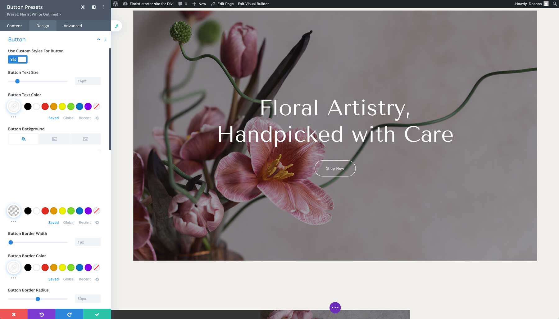 Site de pornire florară pentru Divi