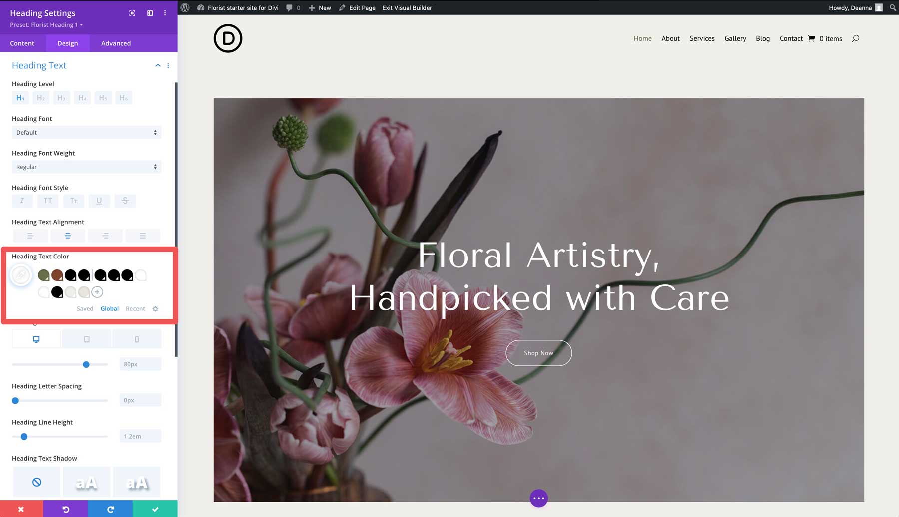 Site de pornire florară pentru Divi