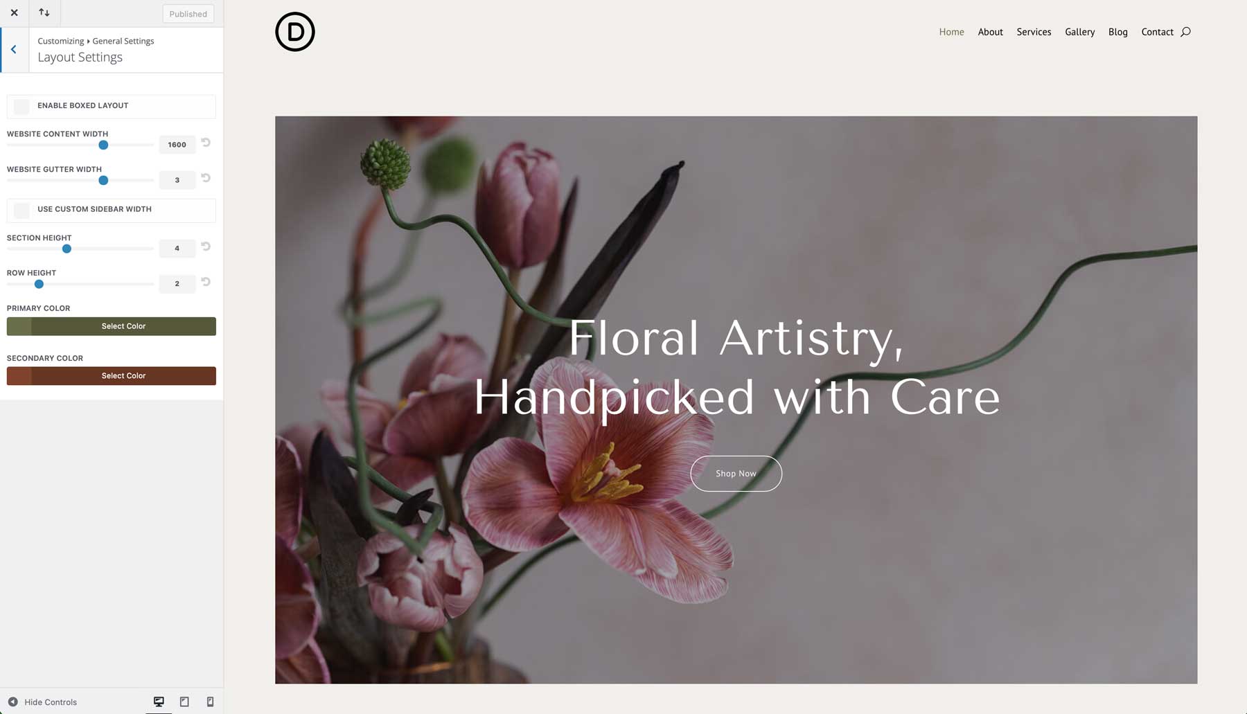 Site de pornire florară pentru Divi