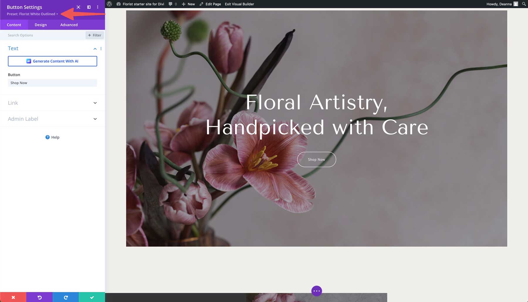 Site de pornire florară pentru Divi