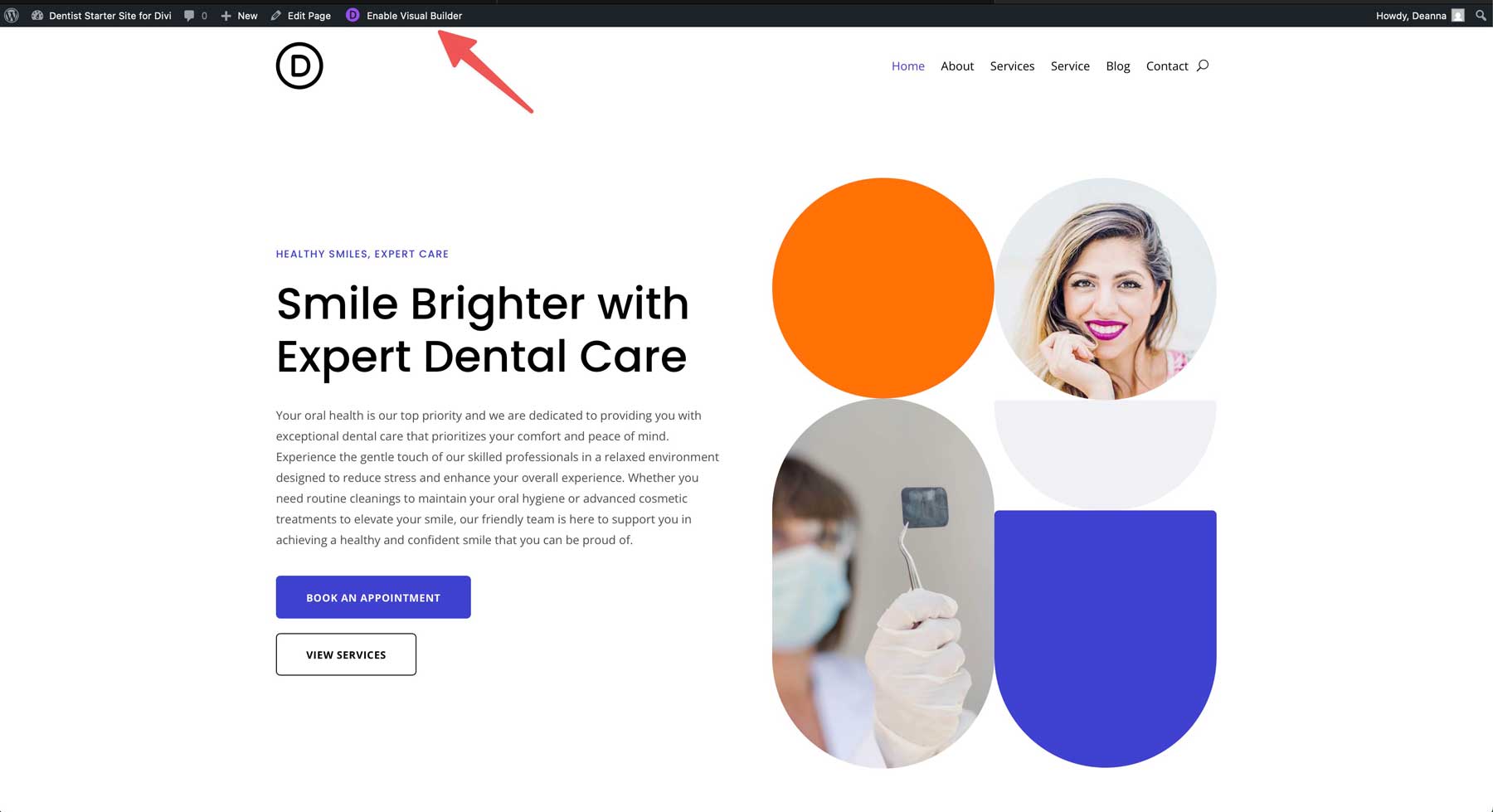 Sito di avviamento del dentista per Divi