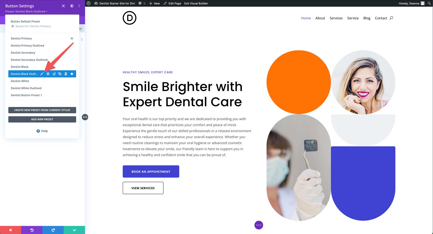 Sito di avviamento del dentista per Divi