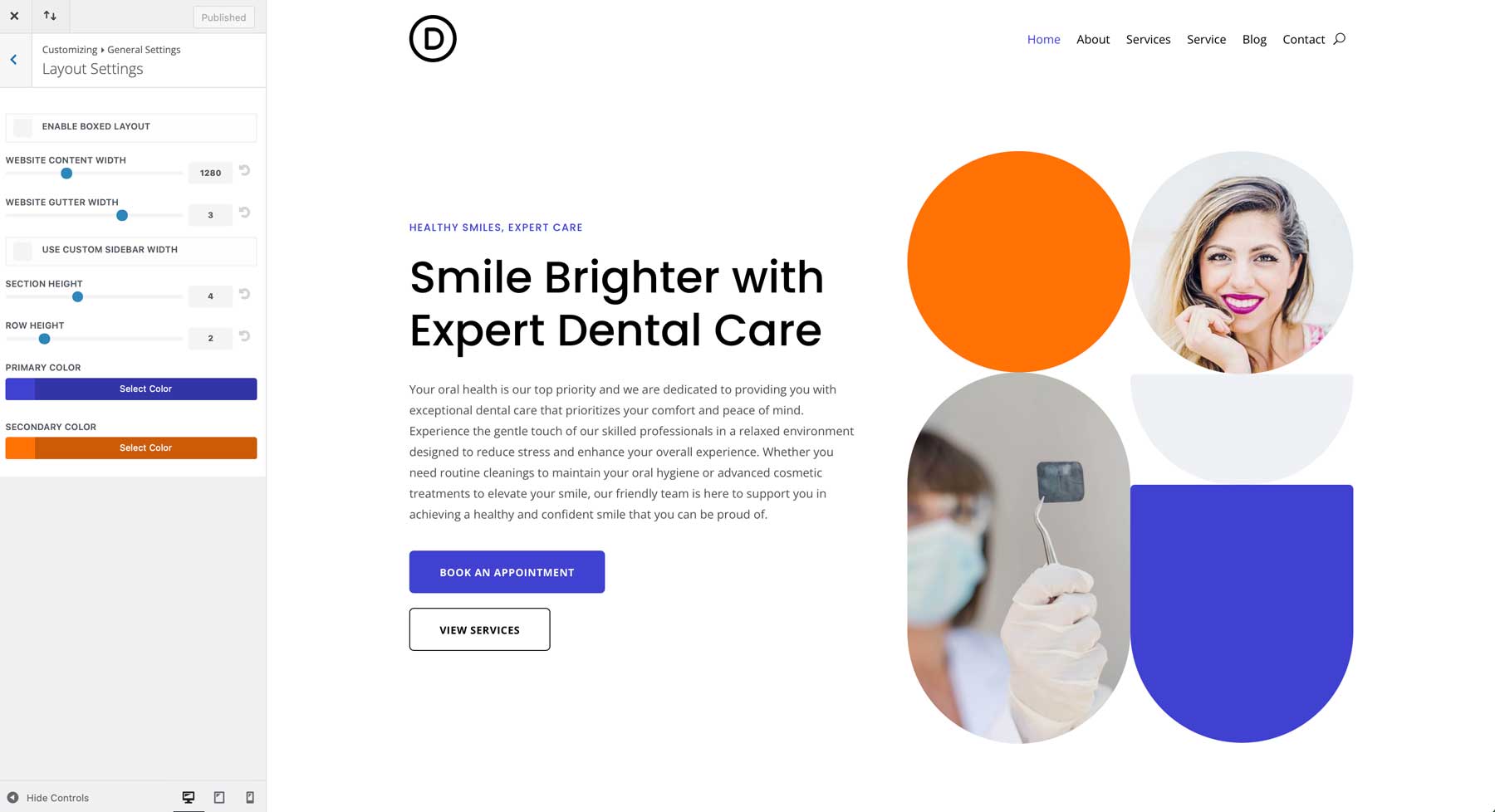 Sito di avviamento del dentista per Divi