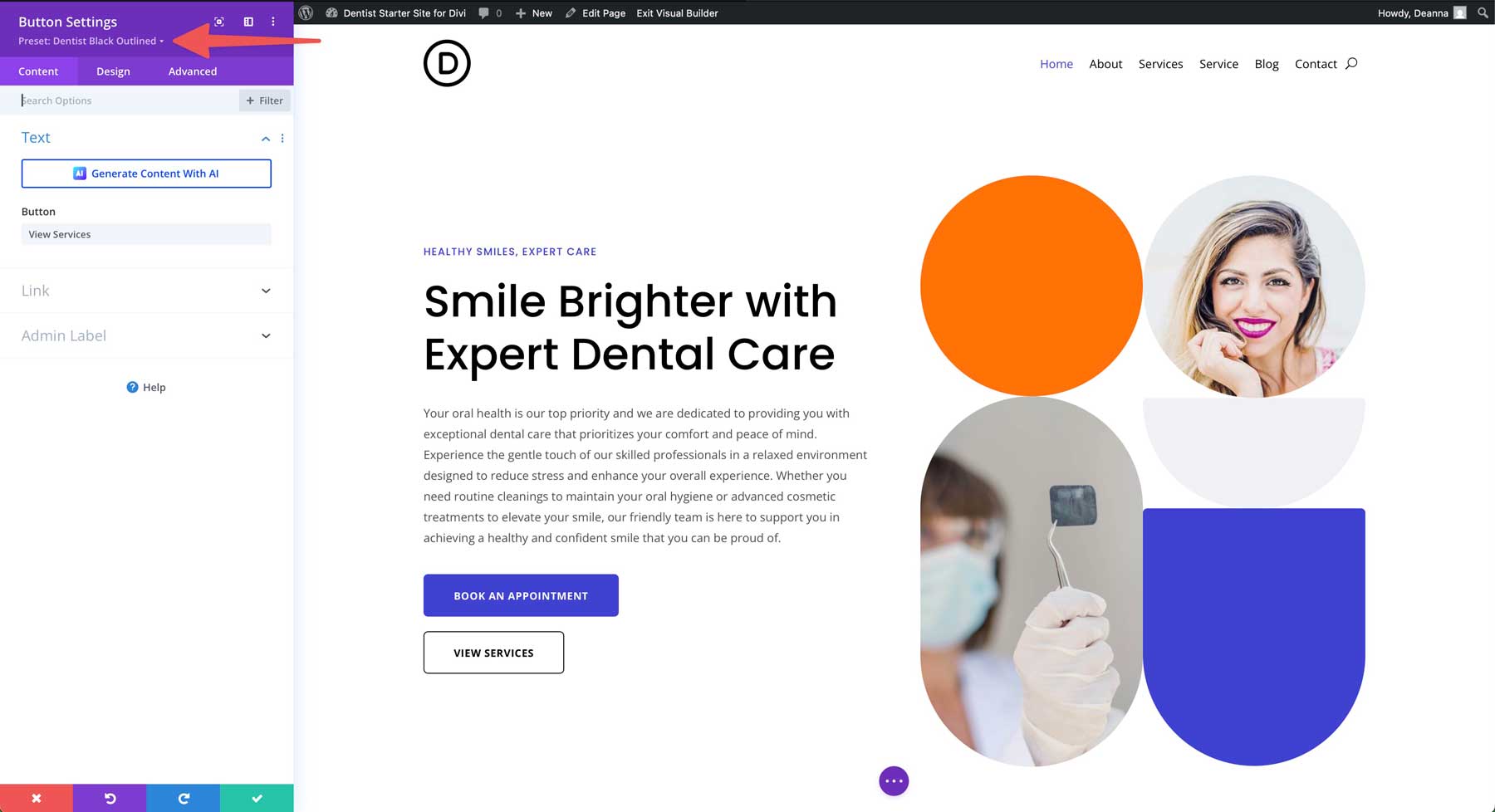 Sito di avviamento del dentista per Divi