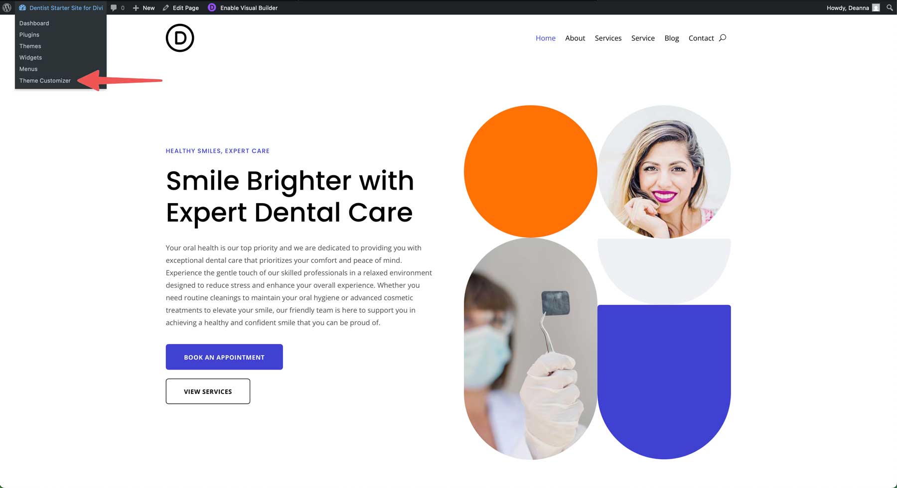 Sito di avviamento del dentista per Divi