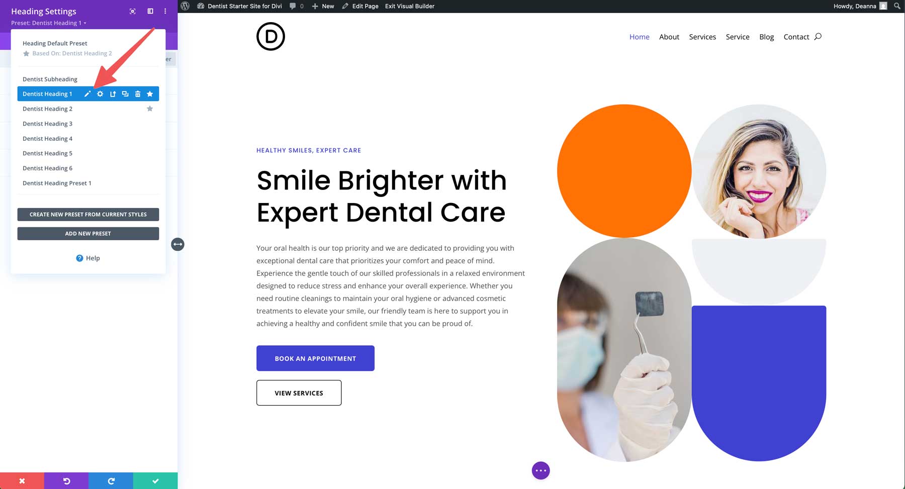 Sito di avviamento del dentista per Divi