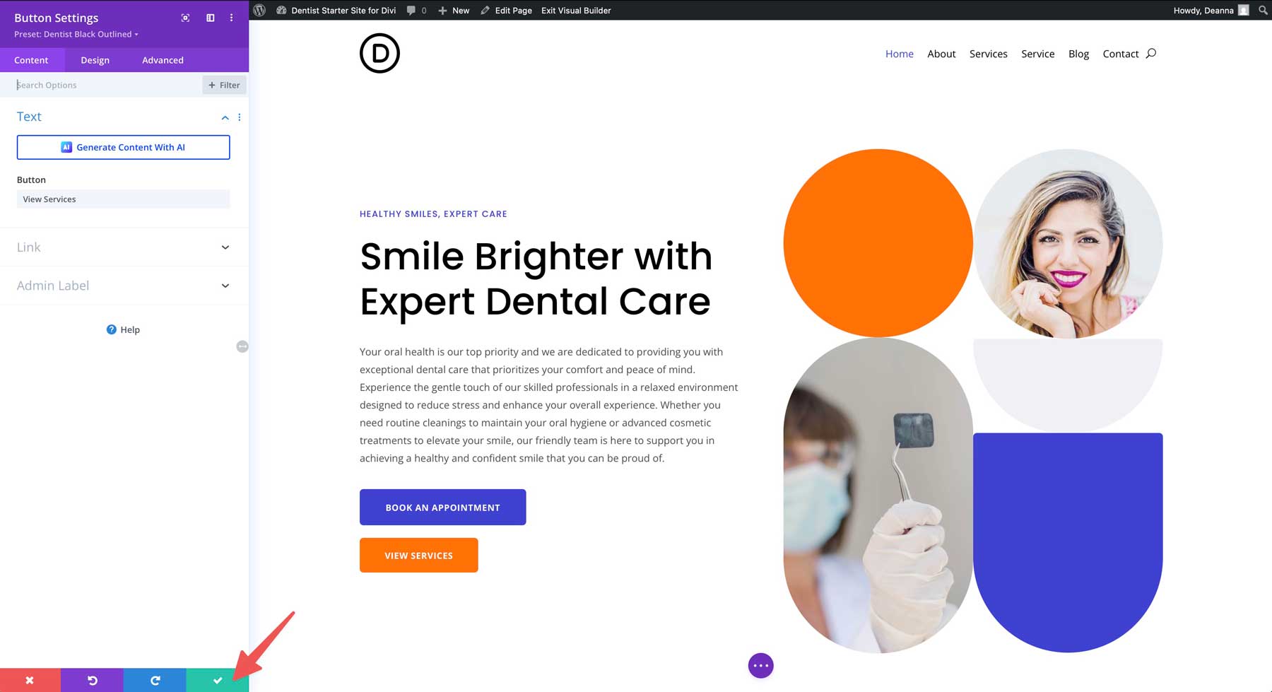 Sito di avviamento del dentista per Divi