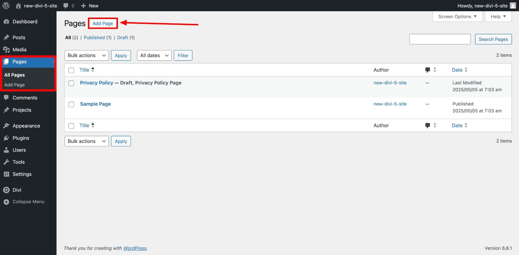 Tambahkan Halaman Baru di WordPress