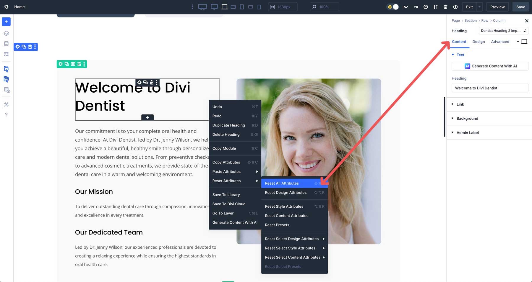 Restablecer todos los atributos en Divi 5