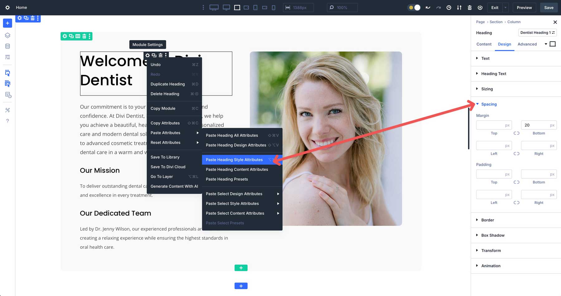 Atributos de estilo de módulo de pegar en Divi 5