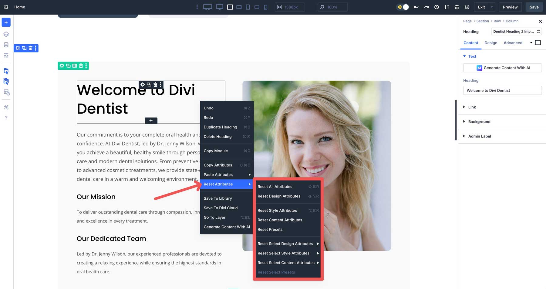 Restablecer los atributos en Divi 5