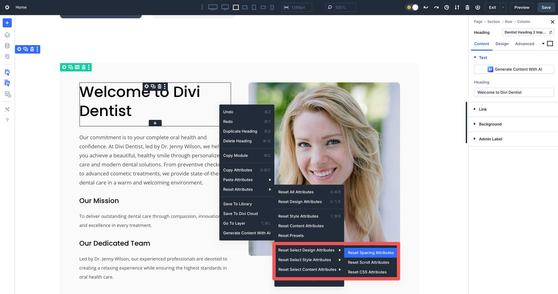 Restablecer Atributos Seleccionar en Divi 5