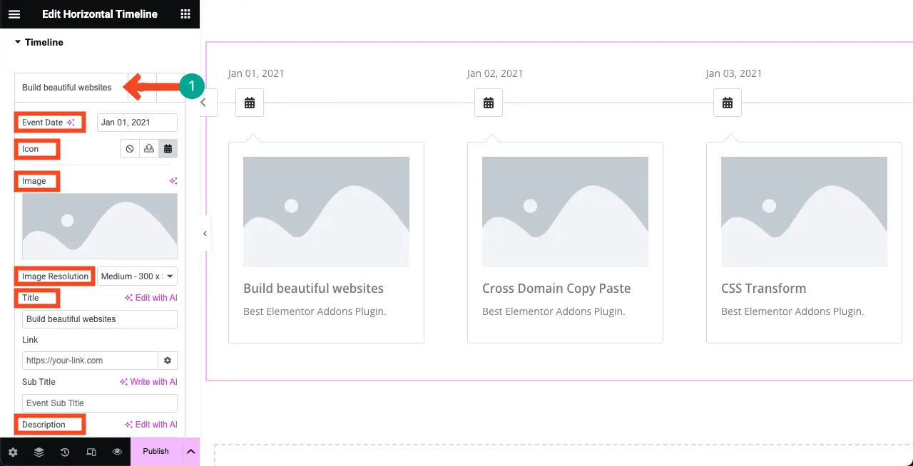 Add content to the tabs of the Horizontal Widget