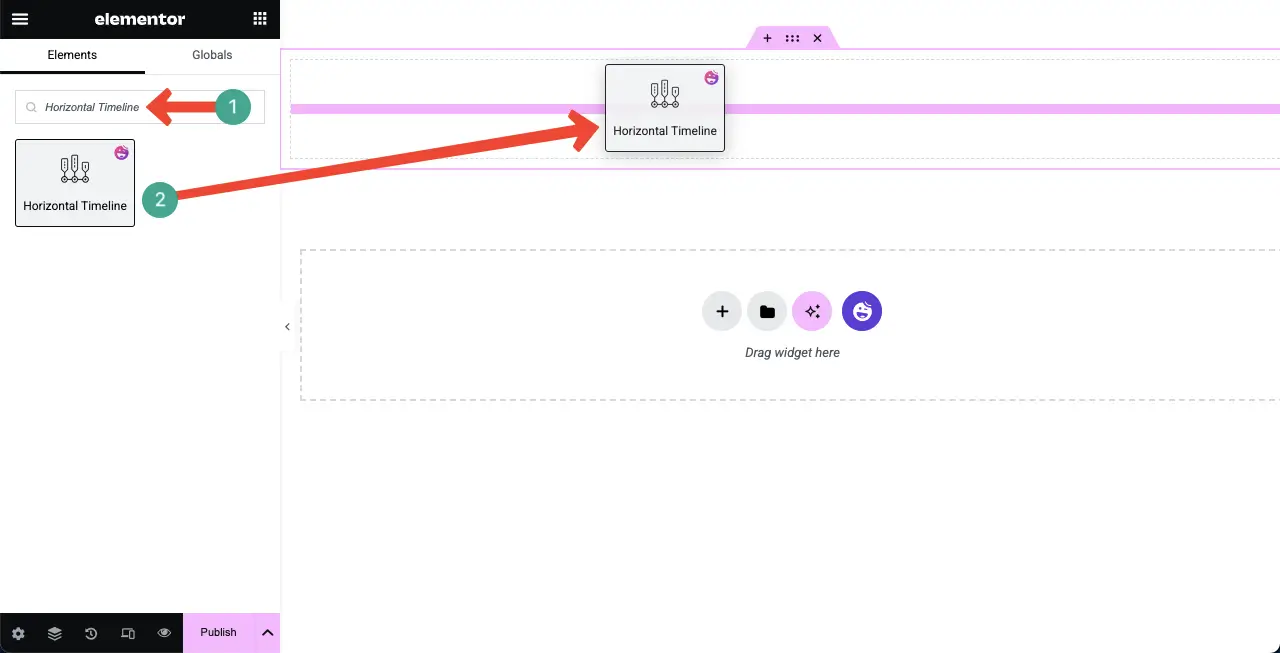 Add the Horizontal Timeline widget to the canvas