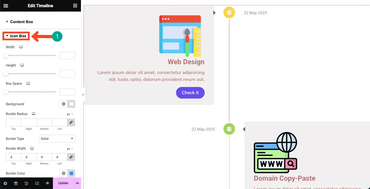 Stylize the Icon Box of the Verticle Timeline Widget
