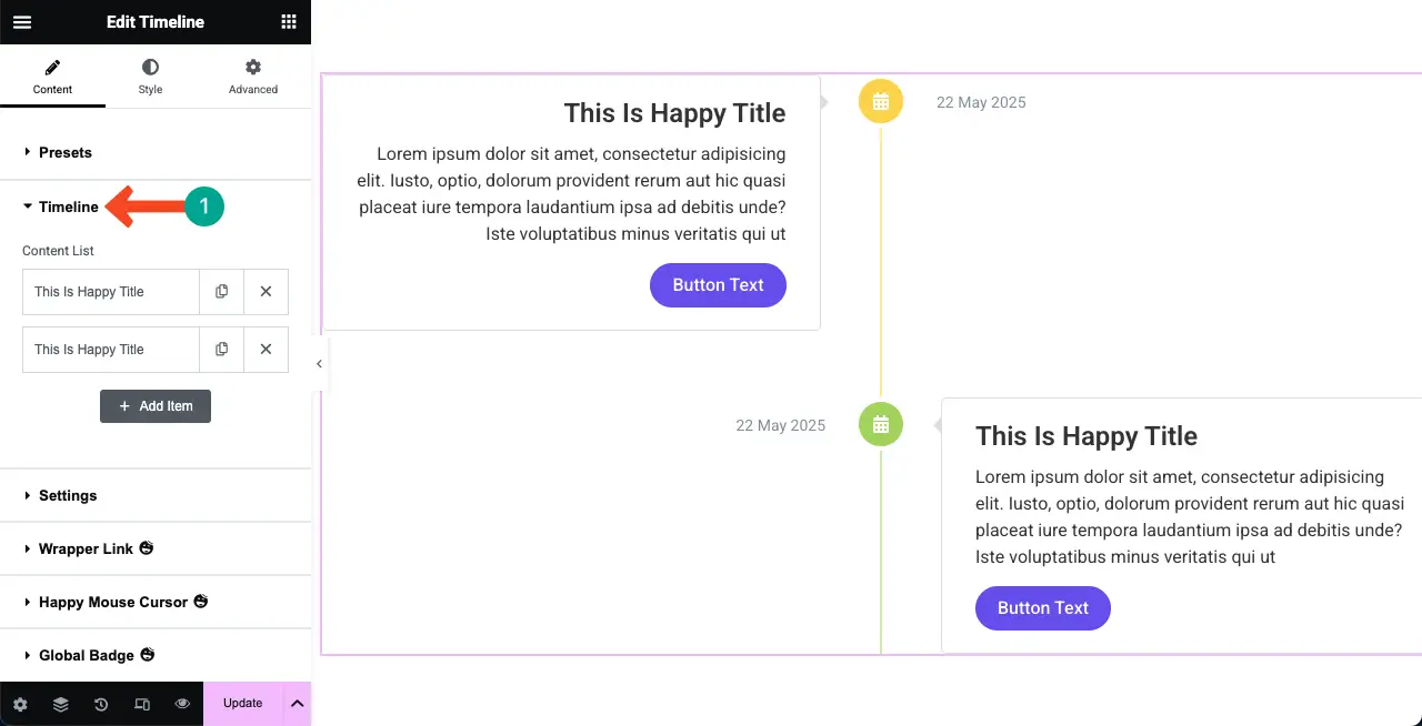 Add Content to the Verticle Timeline