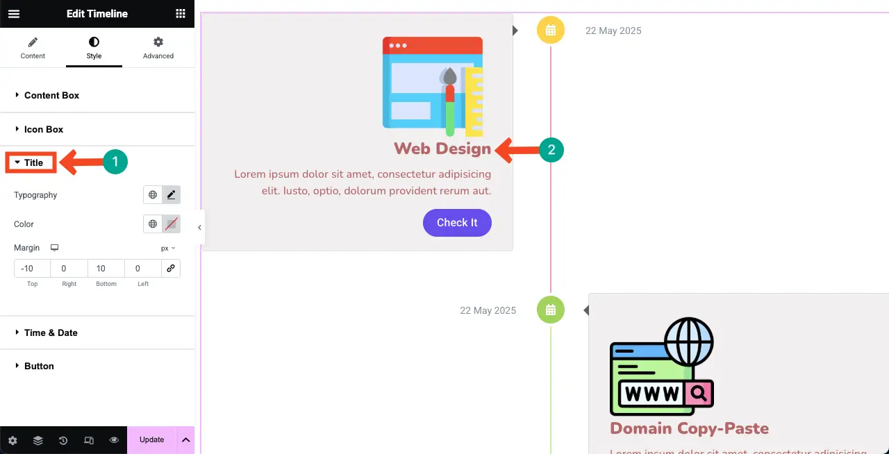 Stylize the title of the verticle timeline widget