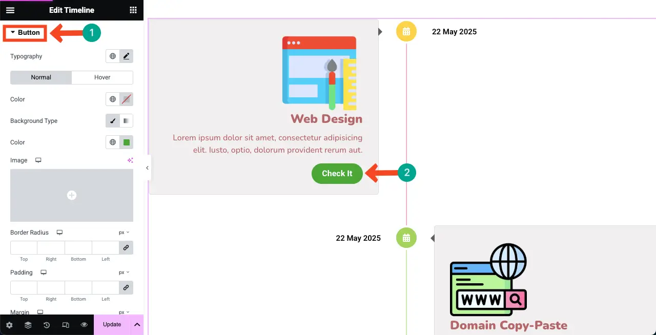 Stylize the button on the verticle timeline widget