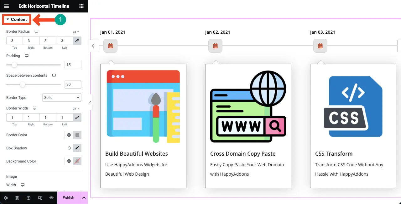 Stylize the content of the Horizontal Timeline widget
