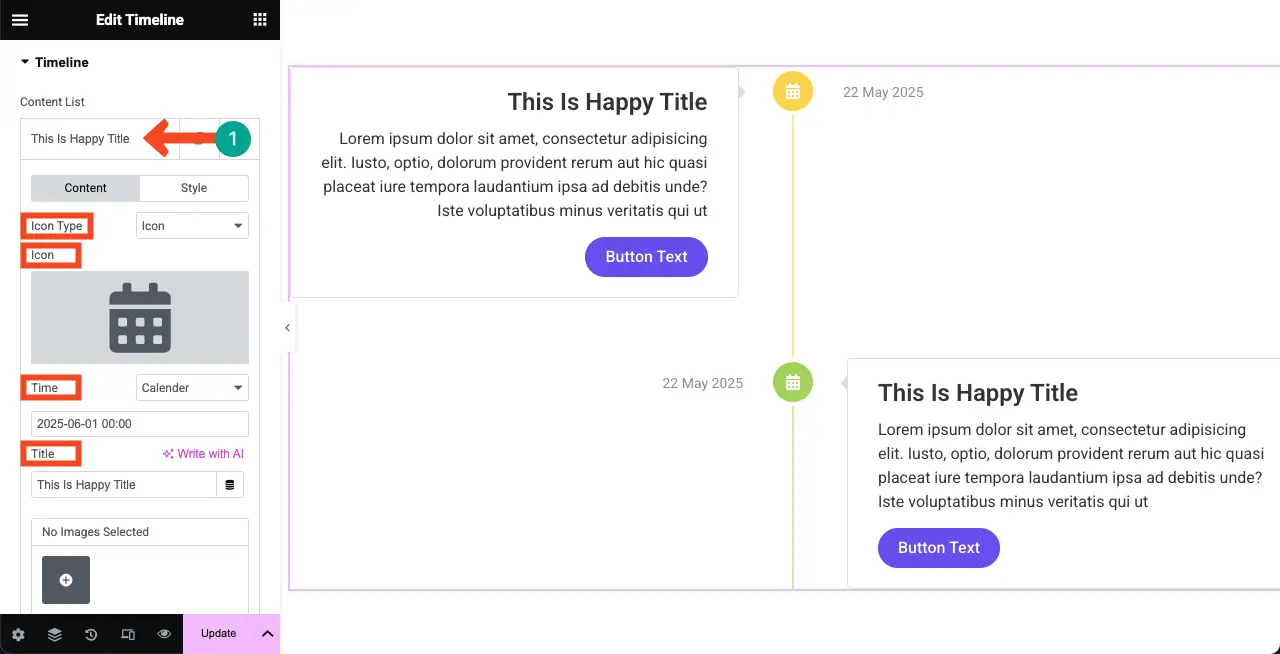Add content to the verticle timeline