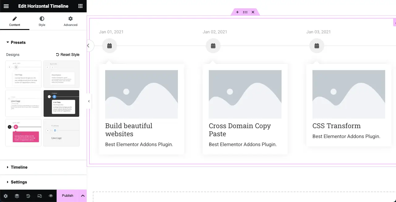 Horizontal widget is added to the Elementor canvas