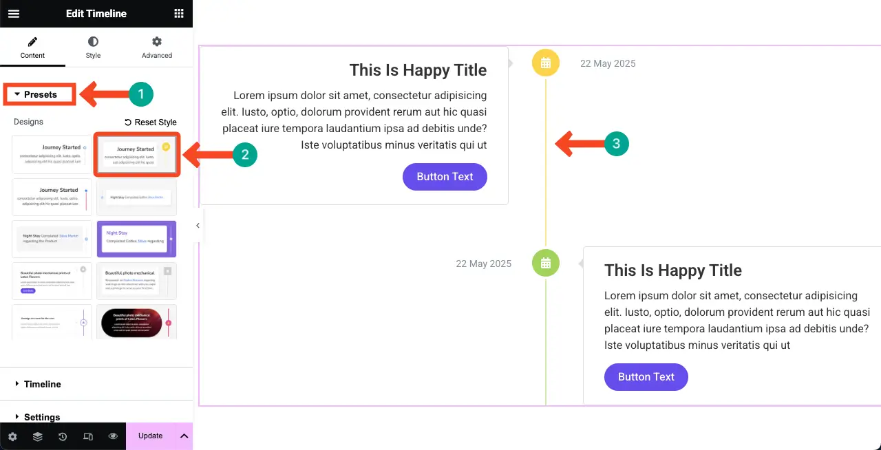 Select a Preset for the Vertical Timeline Widget