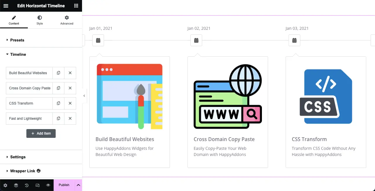Add content to all timeline tabs