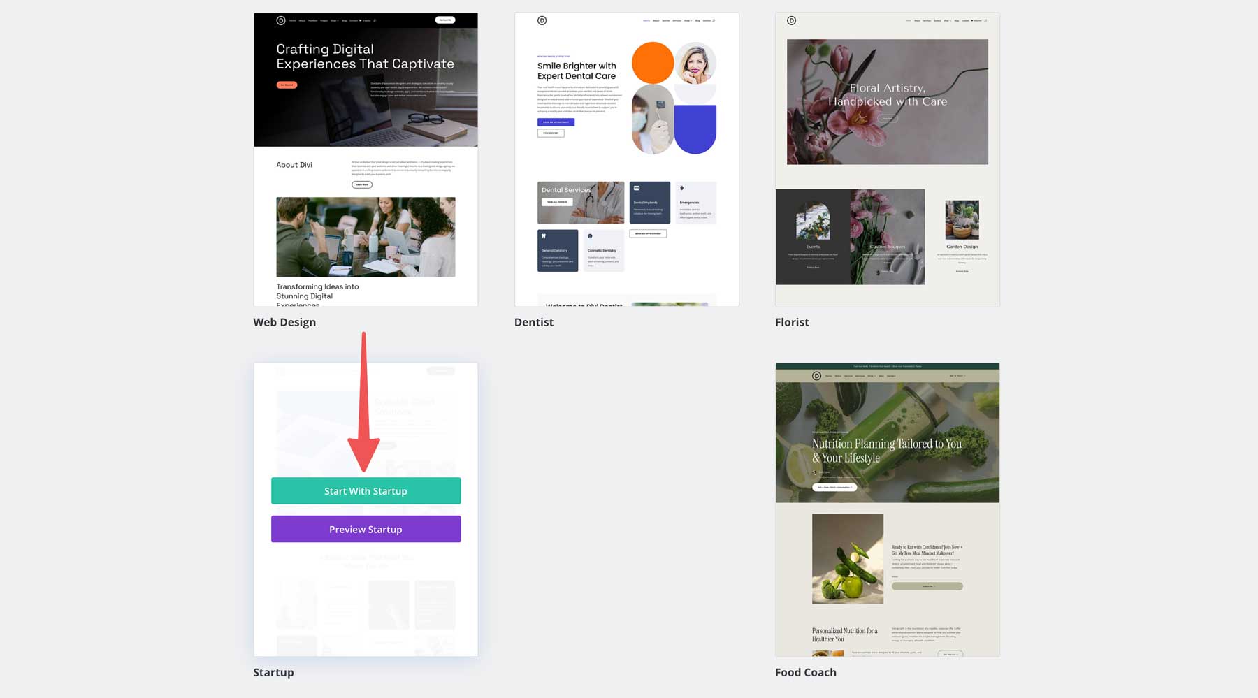 Situs starter startup untuk Divi