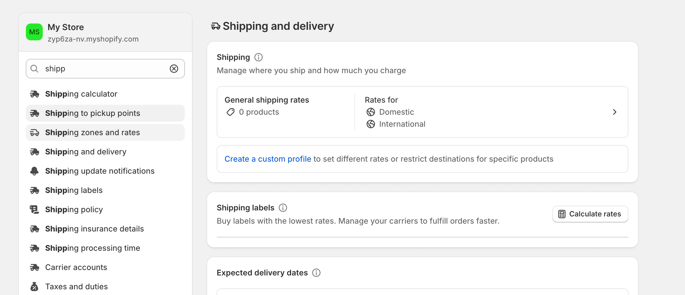 هذه لقطة شاشة لشحن Shopify