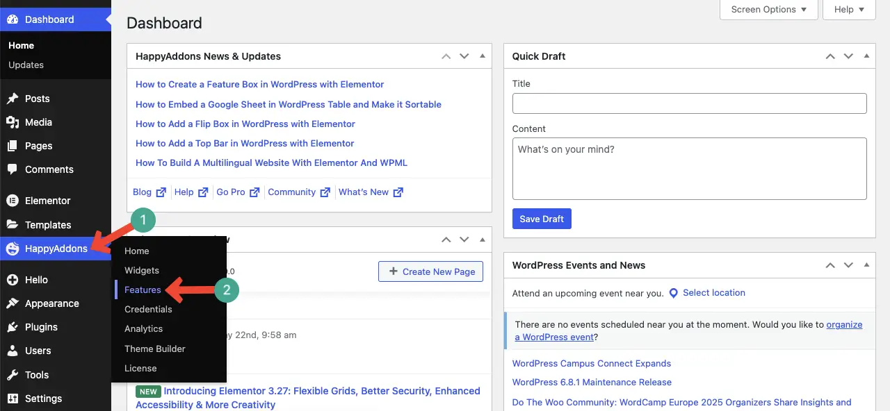 Elementor 1を使用してWordPressで進行状況を読む方法を表示する方法 Go to the feature page of HappyAddons
