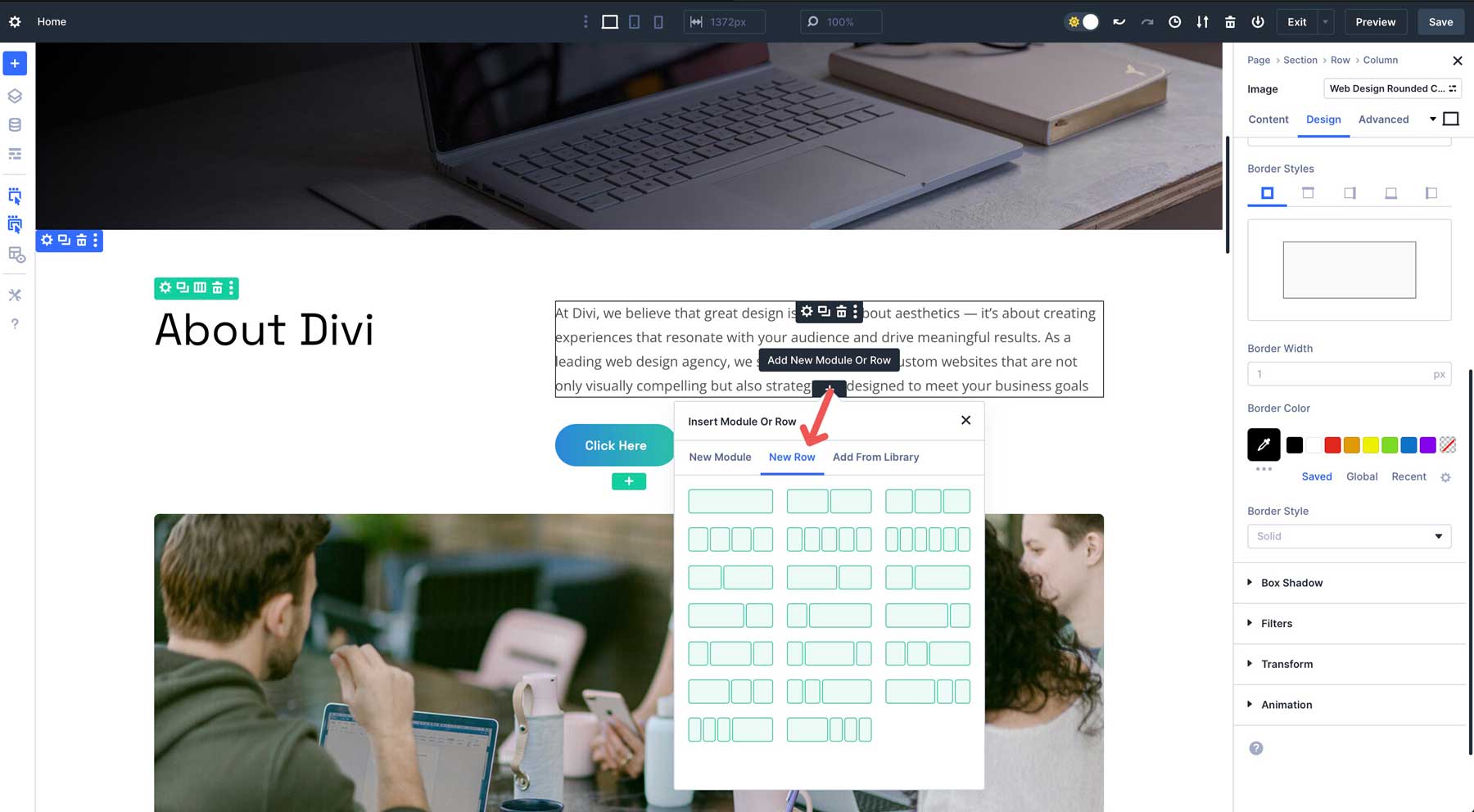 Filas anidadas en Divi 5