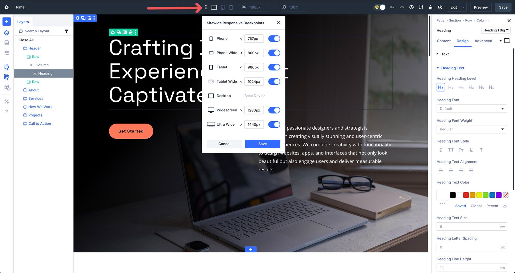 Divi 5 puntos de interrupción receptivos