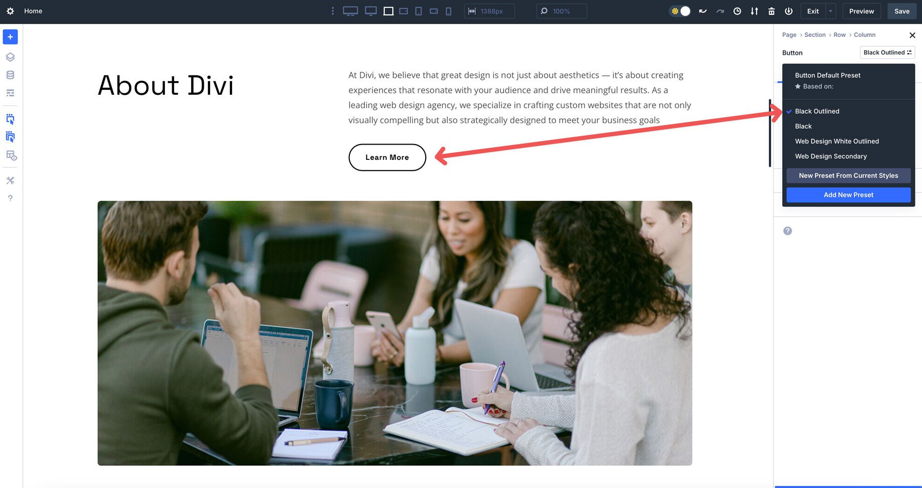 Divi 5 elementos preestablecidos