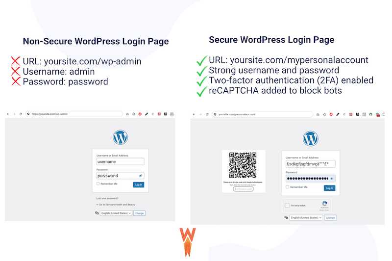 セキュア対非セキュアのワードプレスログインページ - 出典:WPロケット