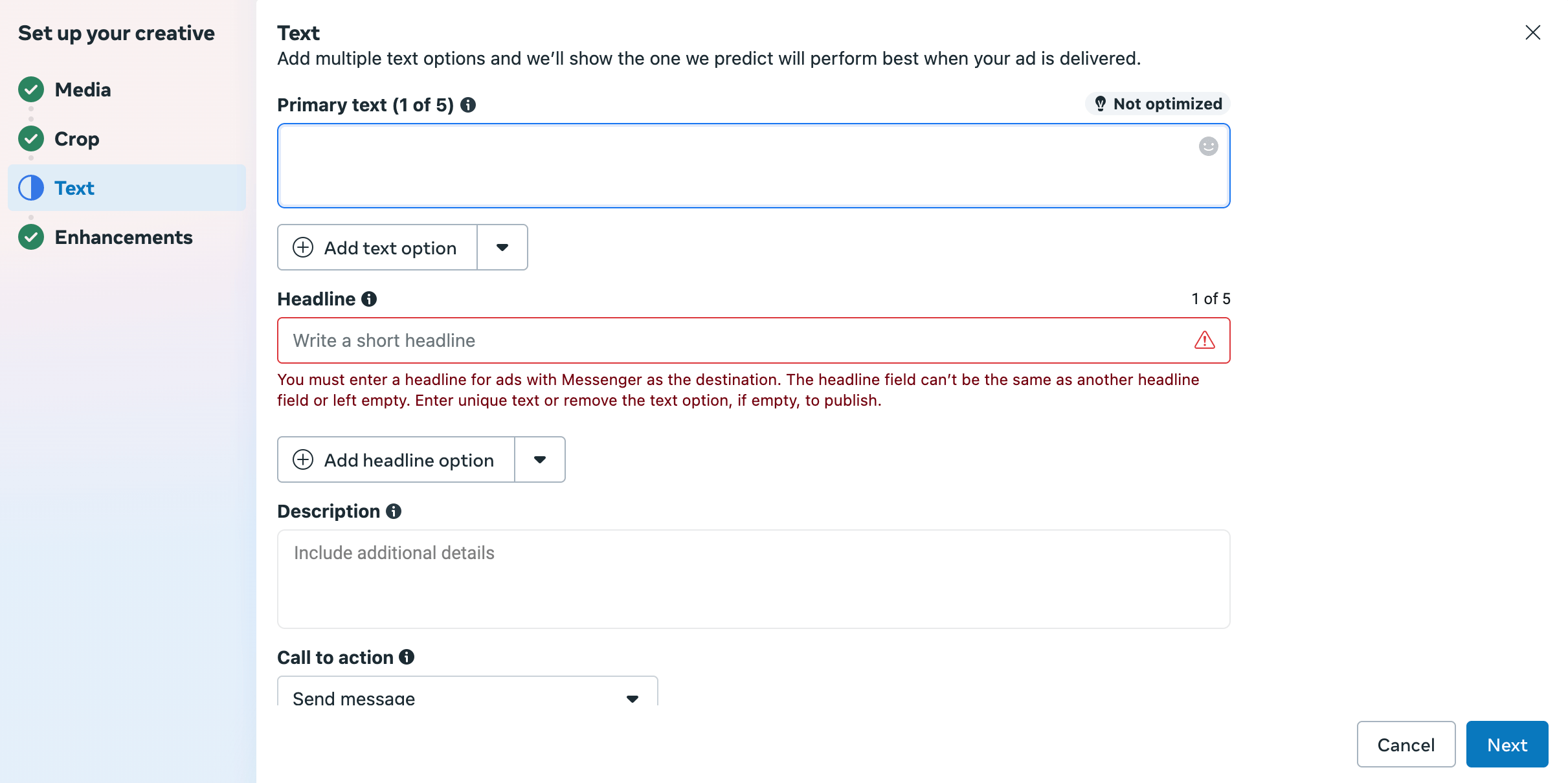 Facebook広告マネージャーの広告クリエイティブセットアップオプション