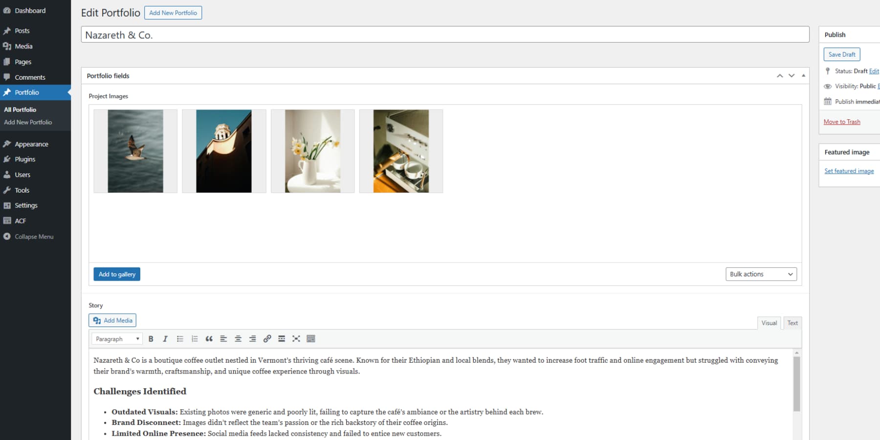 Ein Screenshot von benutzerdefinierten Post -Typen und Feldern, die mit ACF erstellt wurden